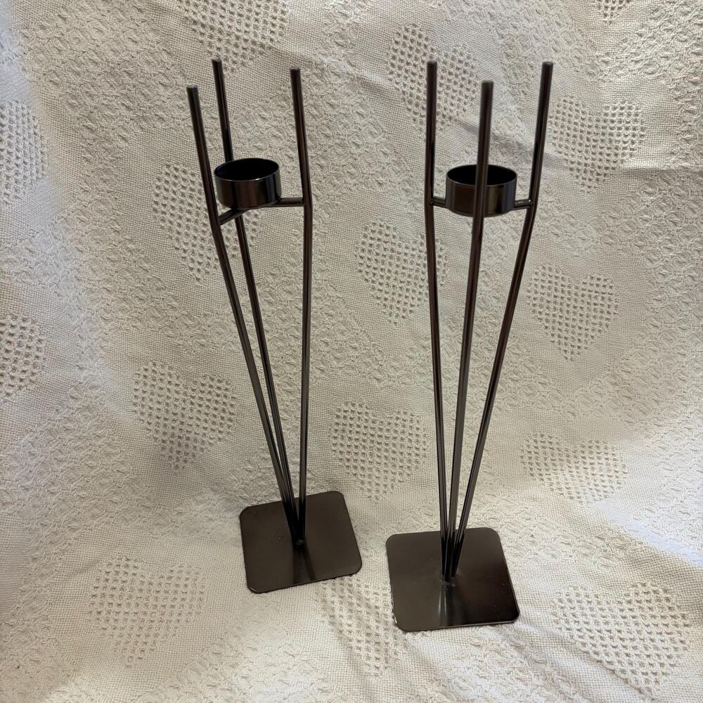 MCM Metallic Tall Candle Holders Set of 2
